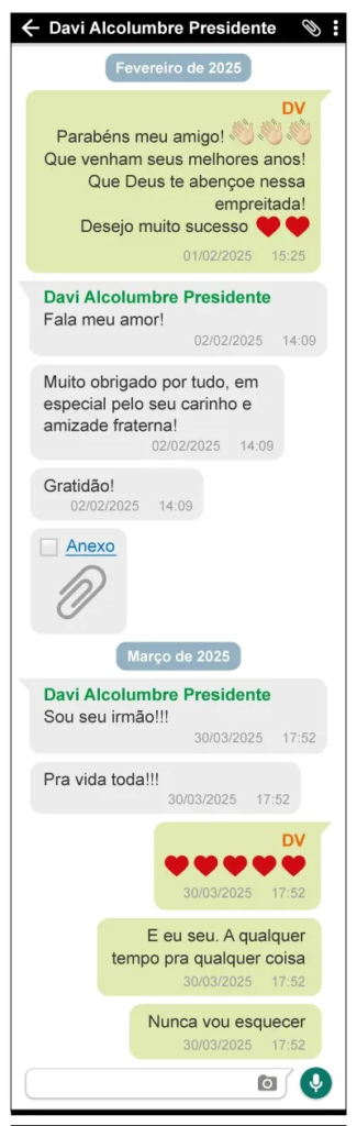 ‘Sou seu irmão’: Mensagens mostram a amizade e parceria entre Alcolumbre e Vorcaro